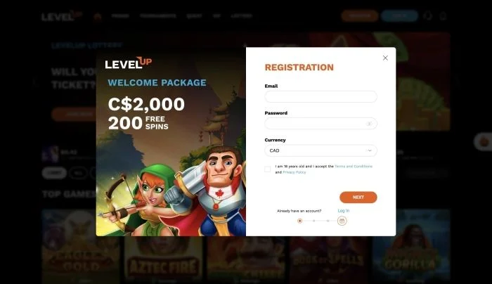 LevelUp Casino Mobile Interface
